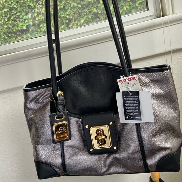 B MAKOWSKY LUXURY LEATHER CLASSICS Handbag Pewter Black New Never Used With Tags - Picture 12 of 15